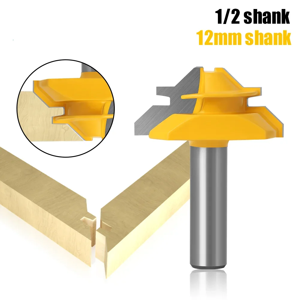 1PC 12mm 1 2 Inch Shank Carbide Lock Miter Router Bit 45 Degree for 34 Inch Wood Stock Woodworking Milling Tool