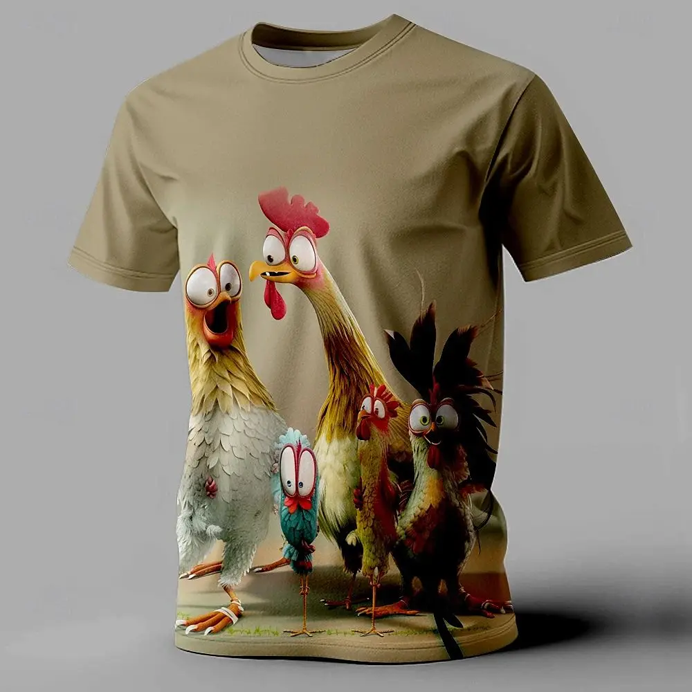 Summer Funny Men\'s T-Shirt Cartoon Chicken Print Short Sleeve Tops Street O-Neck Pullover Outdoor Casual Loose Men\'s Clothing