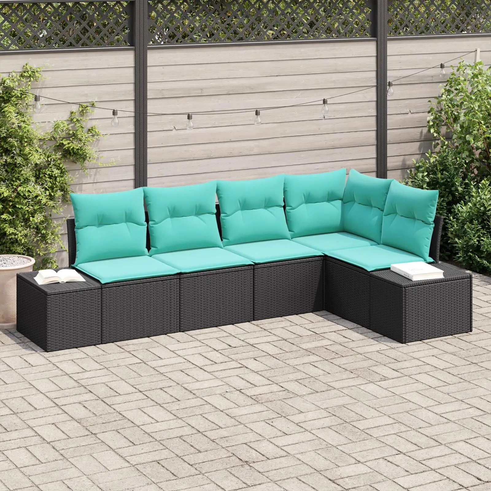 

Stylish 6 Piece Black Rattan Garden Sofa Set with Cushions Outdoor Seating Furniture