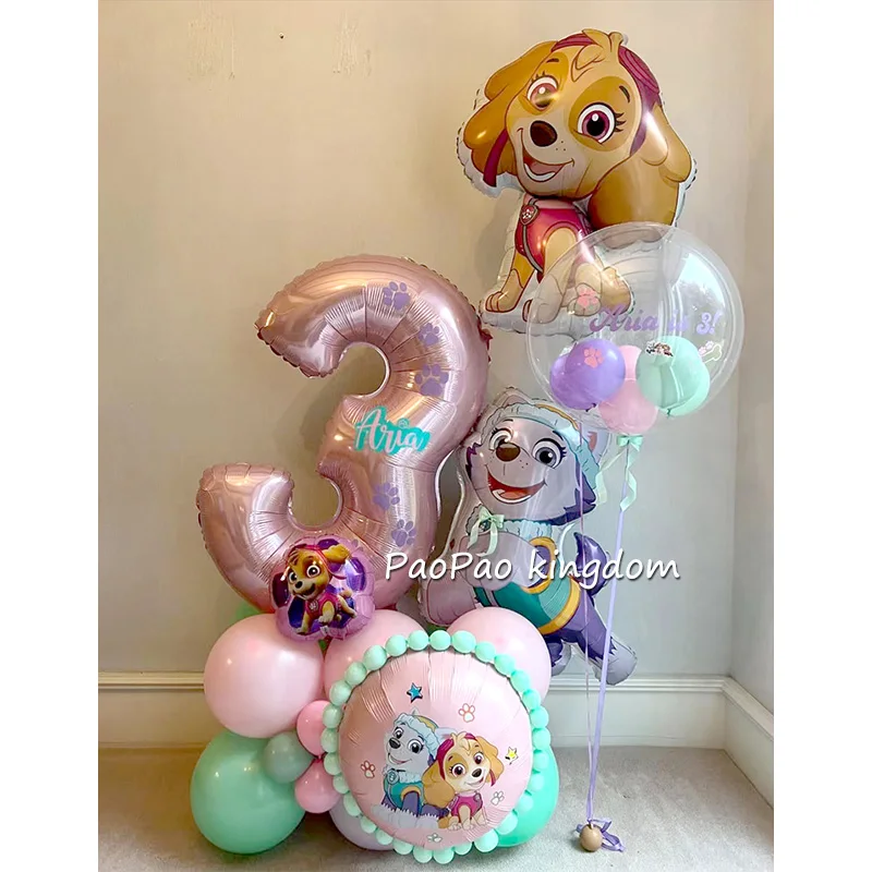 Conjunto de Balões Temáticos Paw Patrol: Balões de Número Chase, Marshall e Skye para Decoração de Festa de Aniversário Infantil