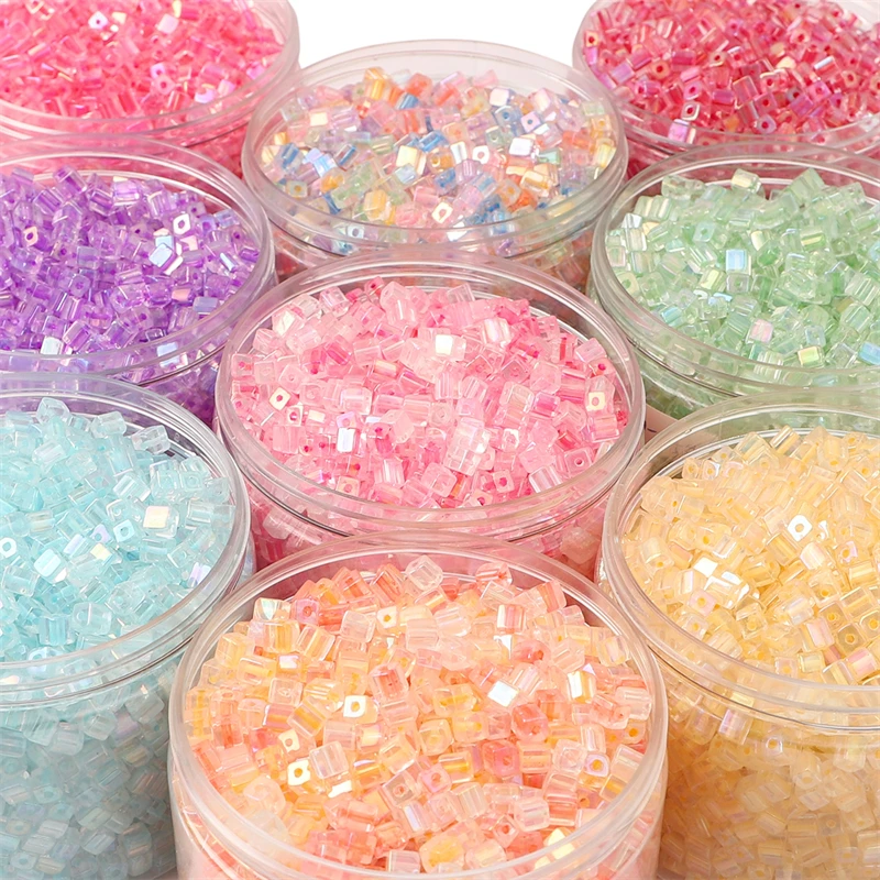 New 50pcs 5mm Colorful Glass Square Seed Beads Charm Cube Loose Spacer Beads for Jewelry Making DIY Bracelet Necklace Craft