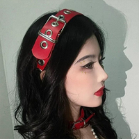 Gothic Punk Leather Buckle Hair hoop KC headband Harajuku Women Girl Dark Black Punk Hip hop Rock Hairbands Hair Accessories