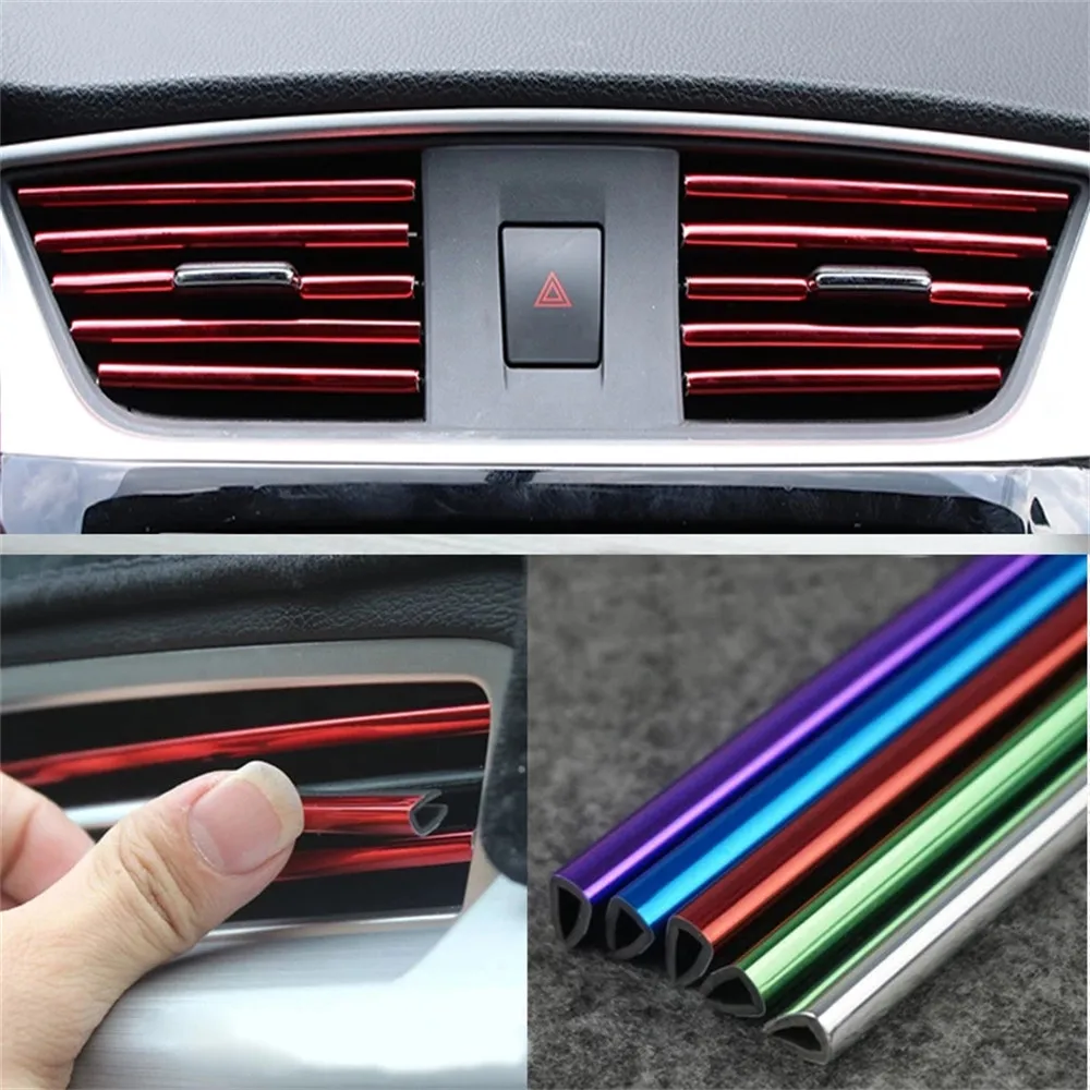 10pcs Car Interior Air Conditioner Outlet Decoration Stripes Auto Interior Grille Decorative Strip Car Accessories