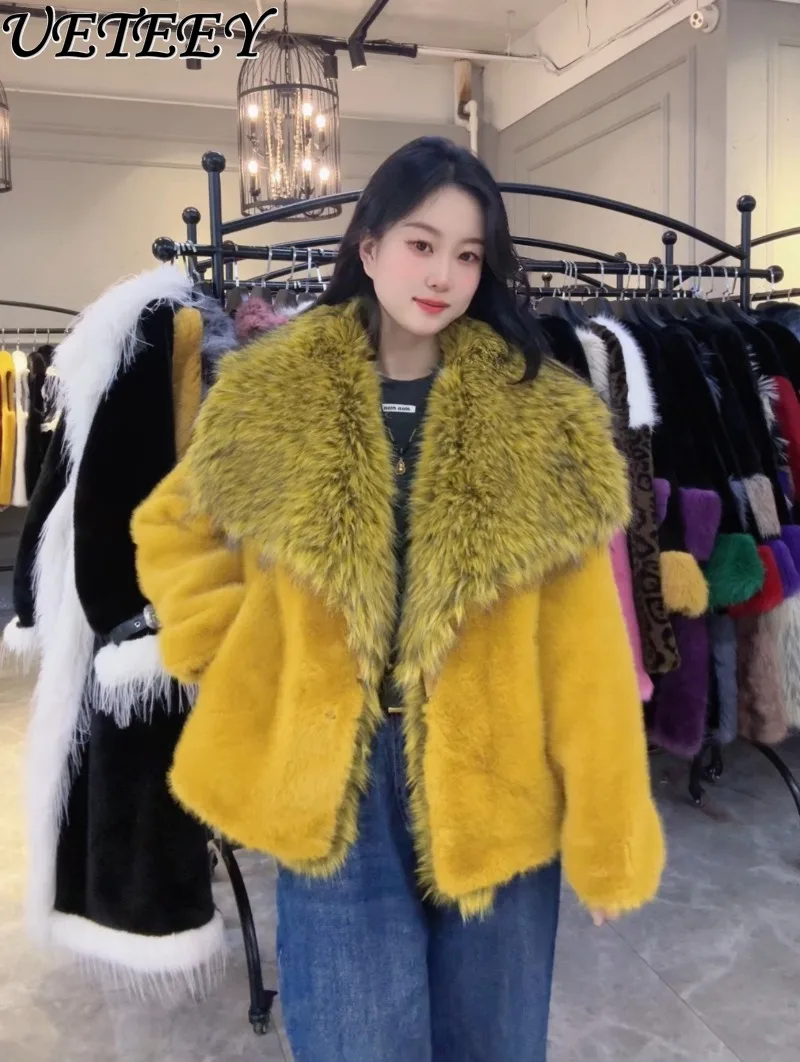 Nowa zimowa moda, krótka kurtka z imitacji futra, europejski futrzany kołnierz z imitacji norek, ciepła, stylowa, wyszczuplająca, ekskluzywna, popularna kurtka damska.