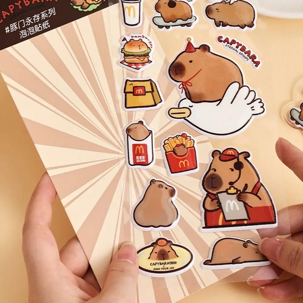 Stiker Capybara lucu tahan air jurnal DIY 3D busa stiker estetika mainan stiker gelembung cantik