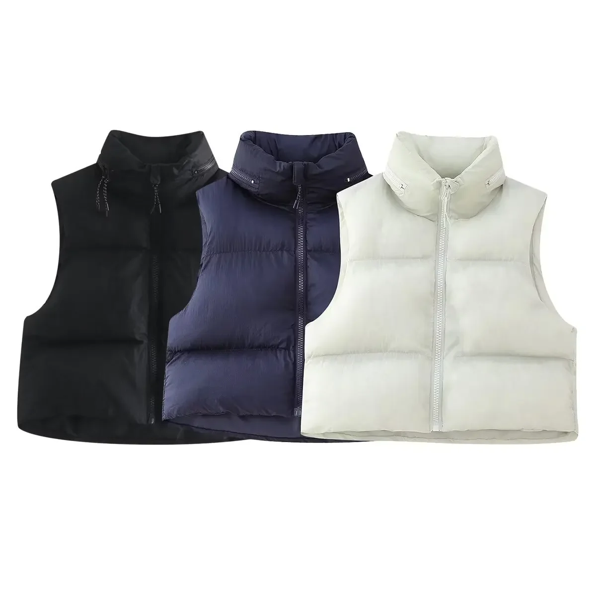 2023 Autumn New Stand Collar Women's Clothing No Sleeves Thickened Zippered Cotton-Padded Coat Vest Jacket Wholesale Crossbody
