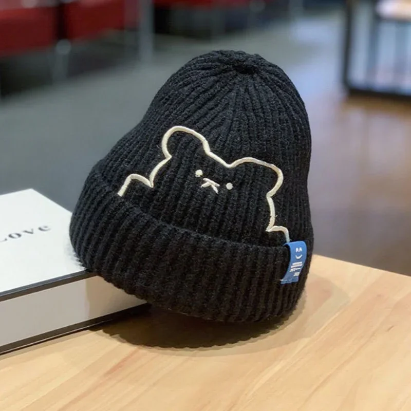 Kids Hats New Boys Girls Hat Winter Baby Knitting Cute Bear Pattern Caps Fashion Keep Warm Beanie Cap Kid Accessories 0-6Years