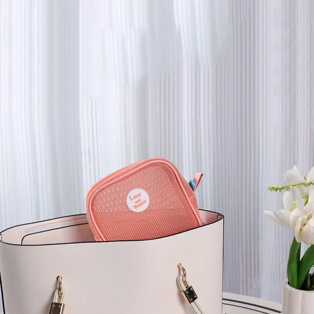 Portable Square Mesh Makeup Bag Zipper Visable Transparent Cosmetic Bag Toiletry Bag Coin Purse Toiletry Storage Bag Holiday