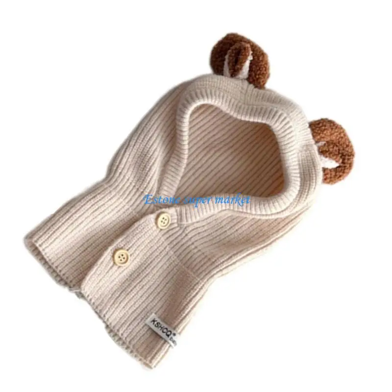 090B Bonnet Cap Scarf Cap Ear Protections Hat Crochet Knitted Baby Earflap Hat Scarf Winter Warm Hat for Baby Boy Girl