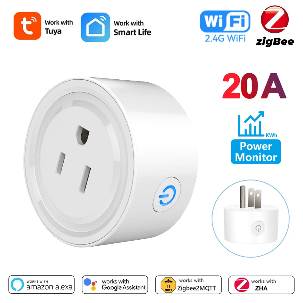 

Tuya WiFi Zigbee Smart Socket US Plug 20A With Power Monitor Timing Outlet Smart Life App Control Works with Alexa Google Home