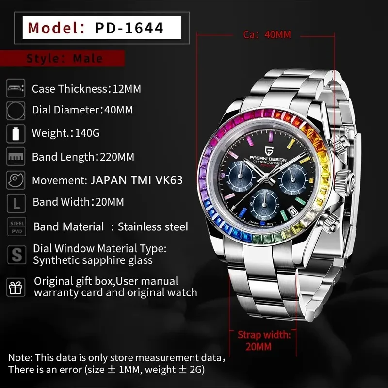PAGANI DESIGN Men's 100M Waterproof Quartz Watch VK63 Sapphire Crystal Small Three Hands Calendar Watch