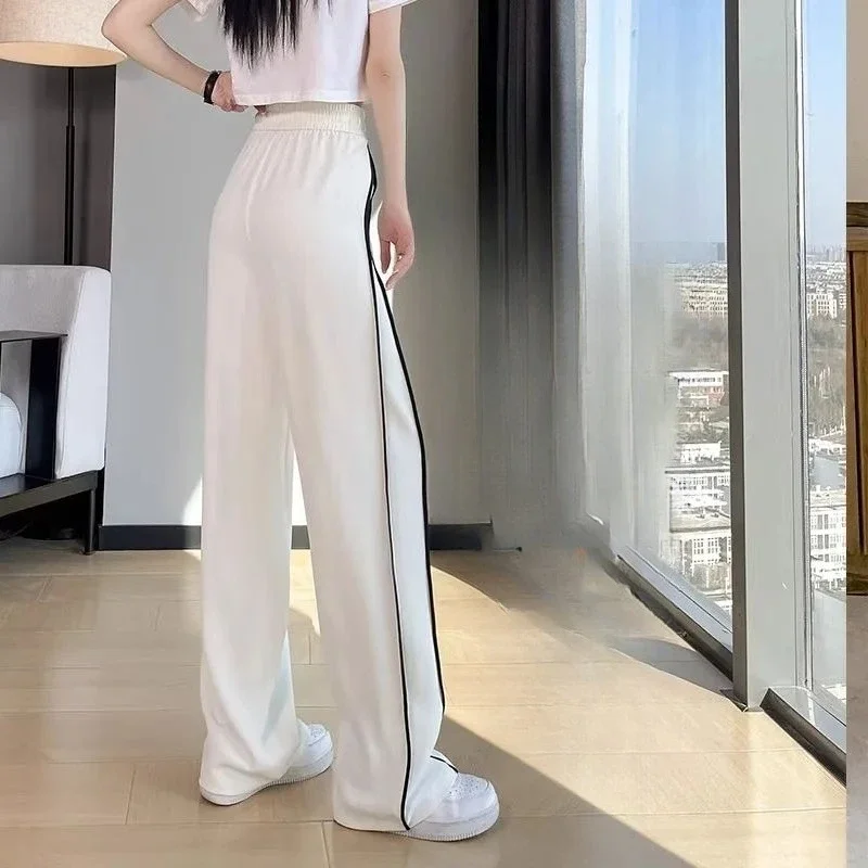 Quick-drying Ice Silk Wide-leg Pants Drape Casual Loose White Sweatpants Good-looking Women's Summer Thin New Straight-leg Pants