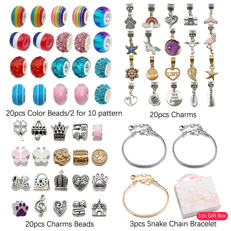 1set Jewerly Making Kit Charm Bracelet Necklaces Present  Alloy Beads Set DIY Child Bracelet With Package Bag