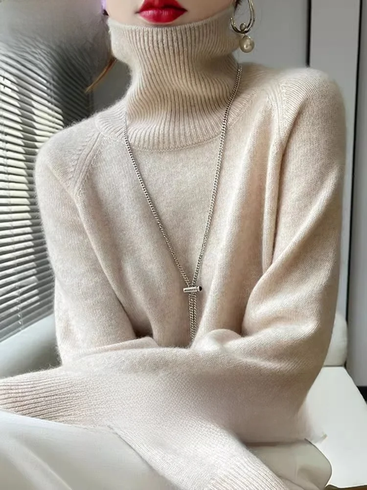 

Женский свитер Camere Double Tead Fine Spun из чистой шерсти с высоким воротником, шерстяная основа, осень-зима, новинка Thi, внутренняя одежда, свитер...