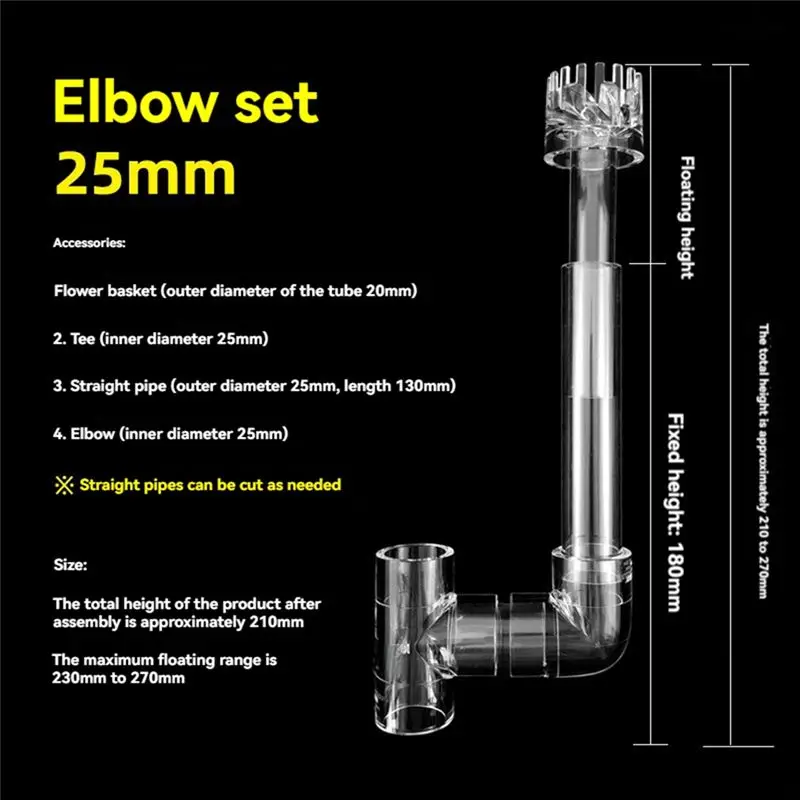 A04G-Clear Aquarium Skimmer Acrylic Pipe Spins Surfacs Inflow Outflow Water Plant Tank Filter Cleaning Fish Tank Accessories 25M