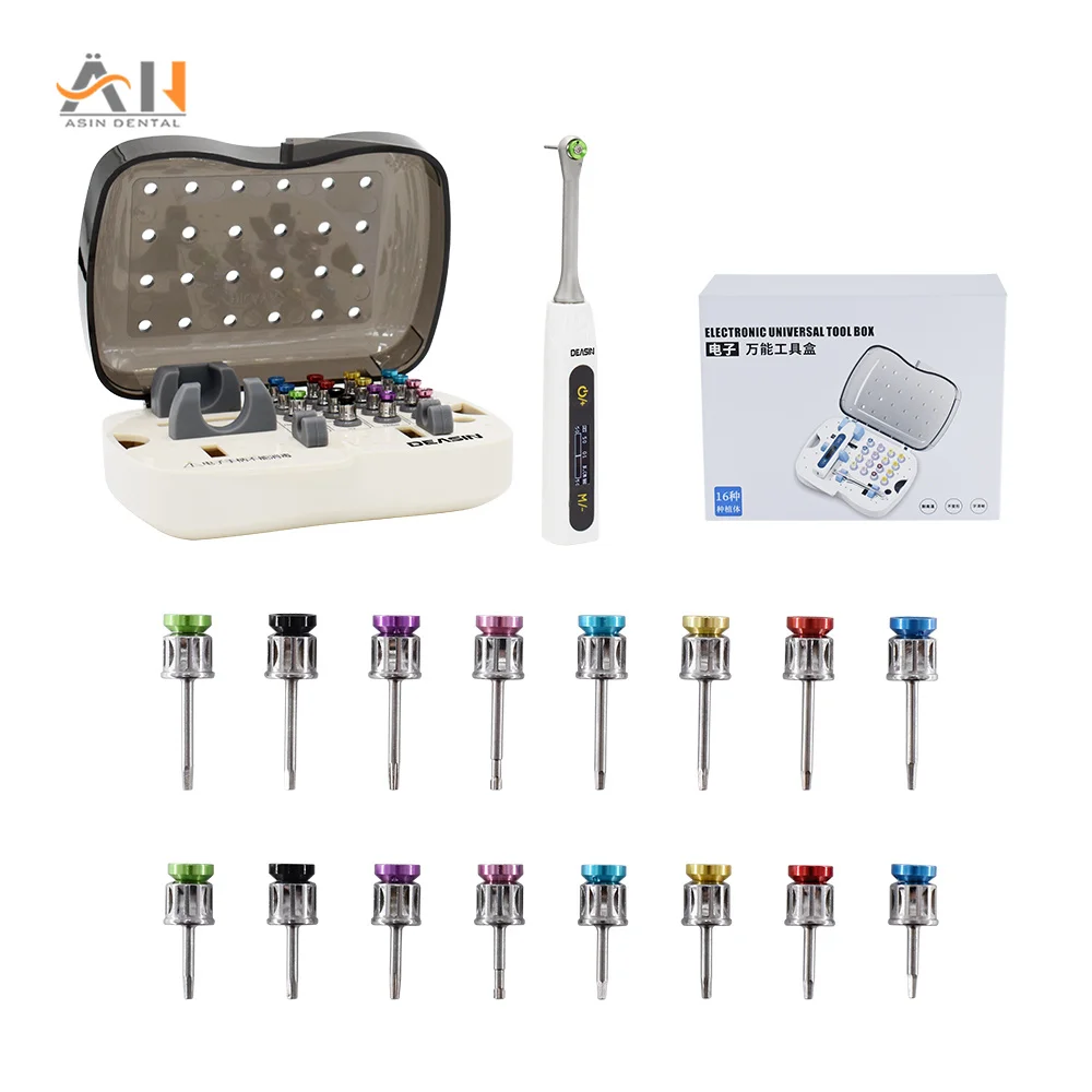 

DEASIN Dental Electric Implant Torque Wrench Torque Driver Wrench Ratchet with 16Pcs Colorful Screwdriver Repair Tools Kit