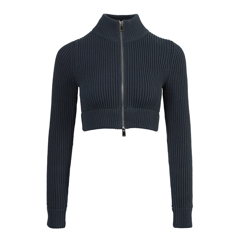 

Calvin Luo Spring New High Collar Slim Fit ort Knitted Open Cardigan Women's Handbag Store Zipper Knitwear Faionable Comm...