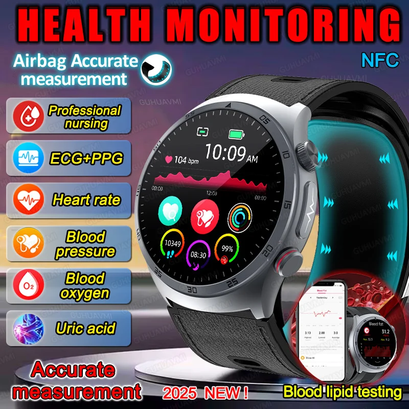 Nuovo Per uomo Orologi Pompa d'aria Airbag Misura accurata Smart Watch Uomo Micro Esame fisico Pressione sanguigna Sport SmartWatch