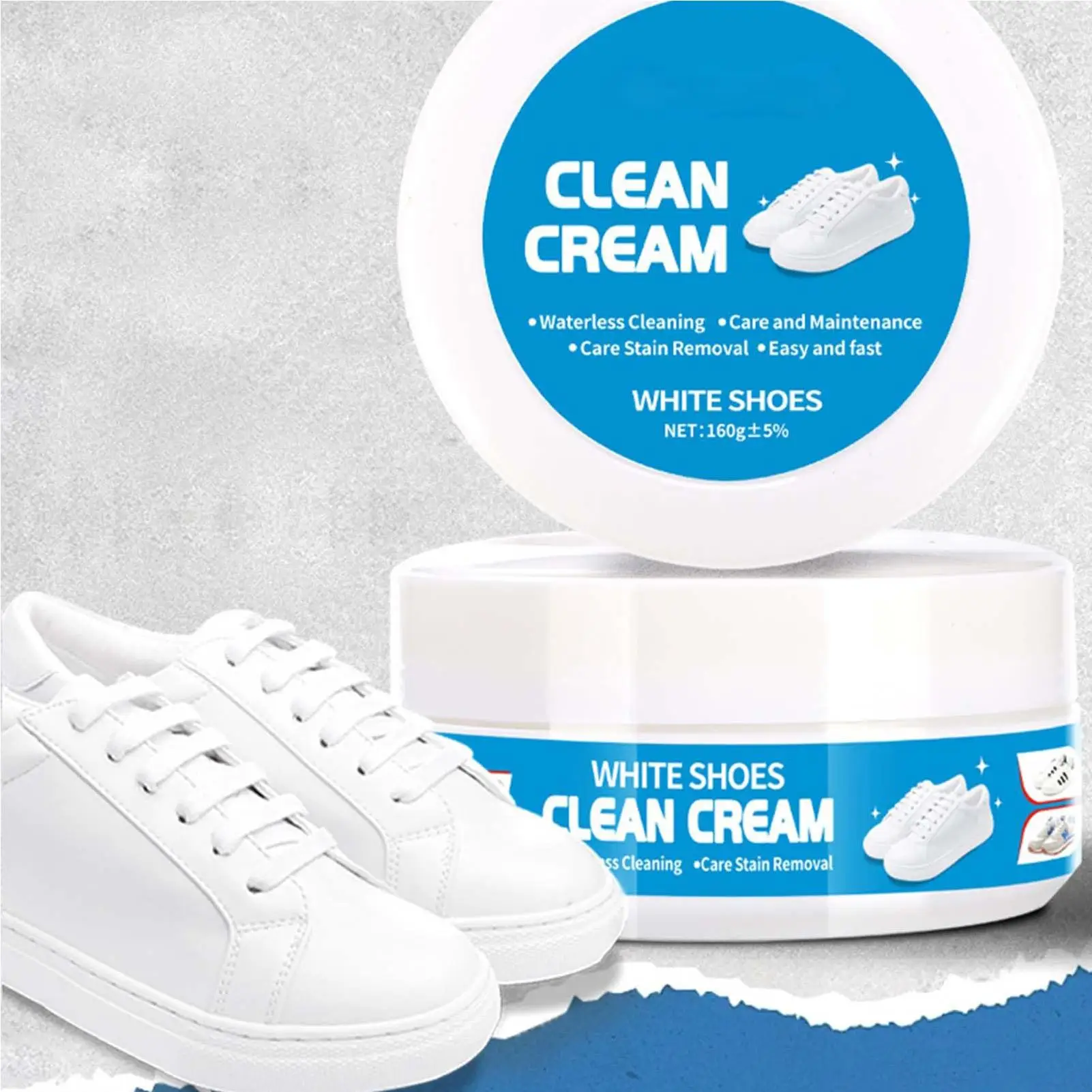White Shoe Cleaner Cream With Sponge Stain Remover 160g White Shoes Cleaning Cream Stains Remover Easy No-Rinse Formula