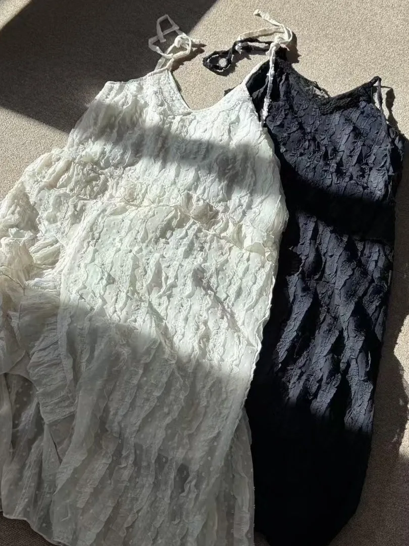 Vestido ter de Encaje a la Moda para Mujer, Verano, Nuevo Estilo 2025, Diseño E, Falda Larga, Material de Alta Cali...