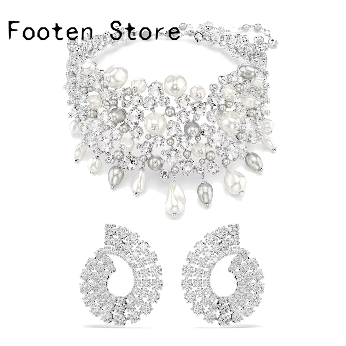 

2026 New Trend Fine Luxury Jewelry Sets Charm Pink Heart Shaped White Geometric Crystal Fashion Pearl Women's Necklaces Earrings