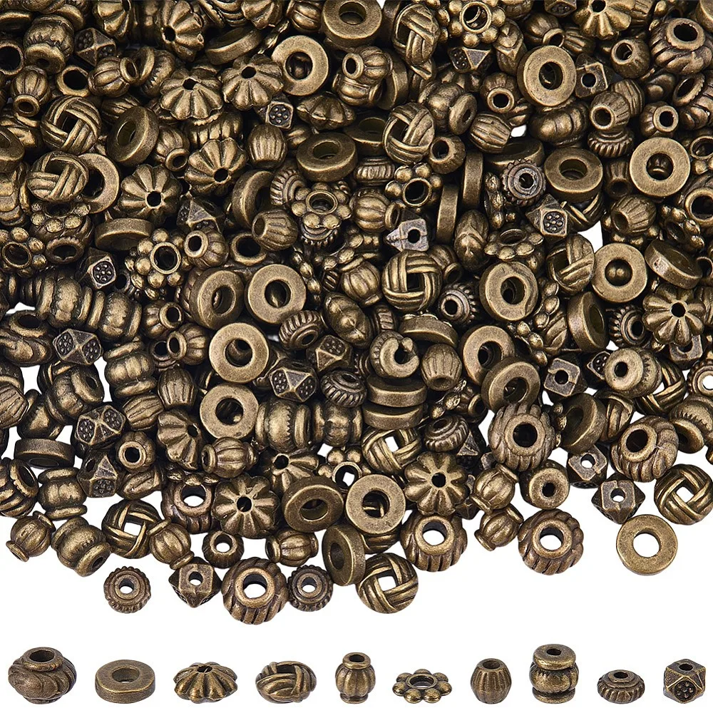 

500Pcs 10 Styles Style Spacer Beads Mixed Shapes Bronze 4~6x4~6x1.3~4mm Hole: 1~2.5mm 50pcs/style