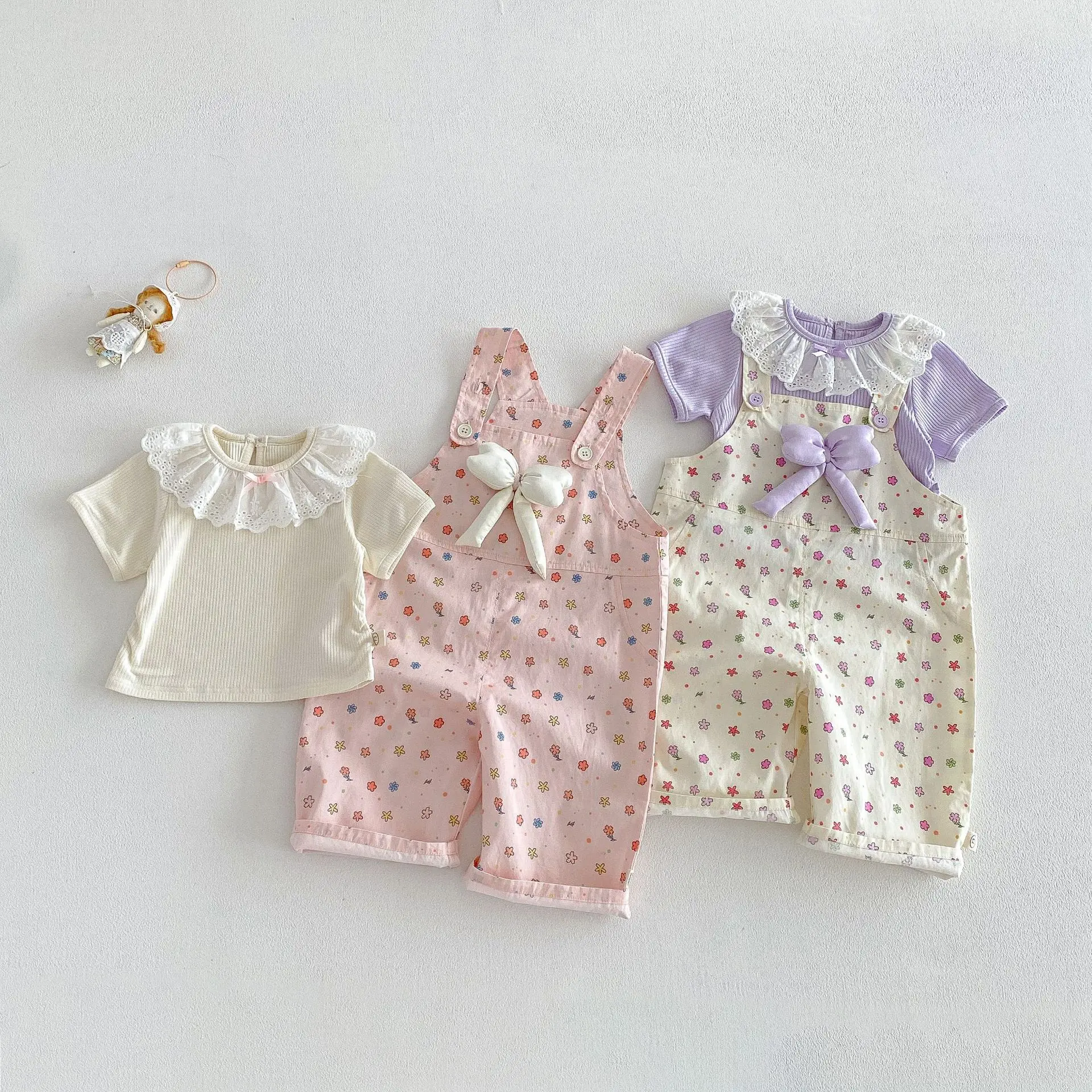 Girls' Floral Overalls 2026 New Summer Baby Bow Full Print Casual Pants for Children