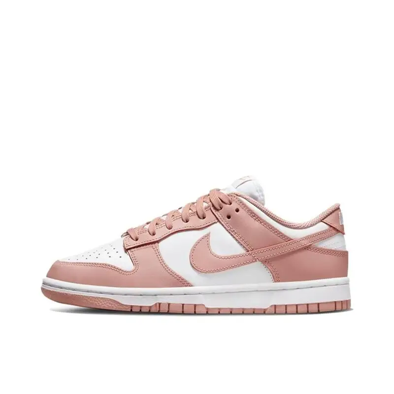 Nike Dunk Rose Whisper Leather Retro Anti Slip Wear Resistant Lightweight Casual Low Cut Board Shoes for Women Rose Pink