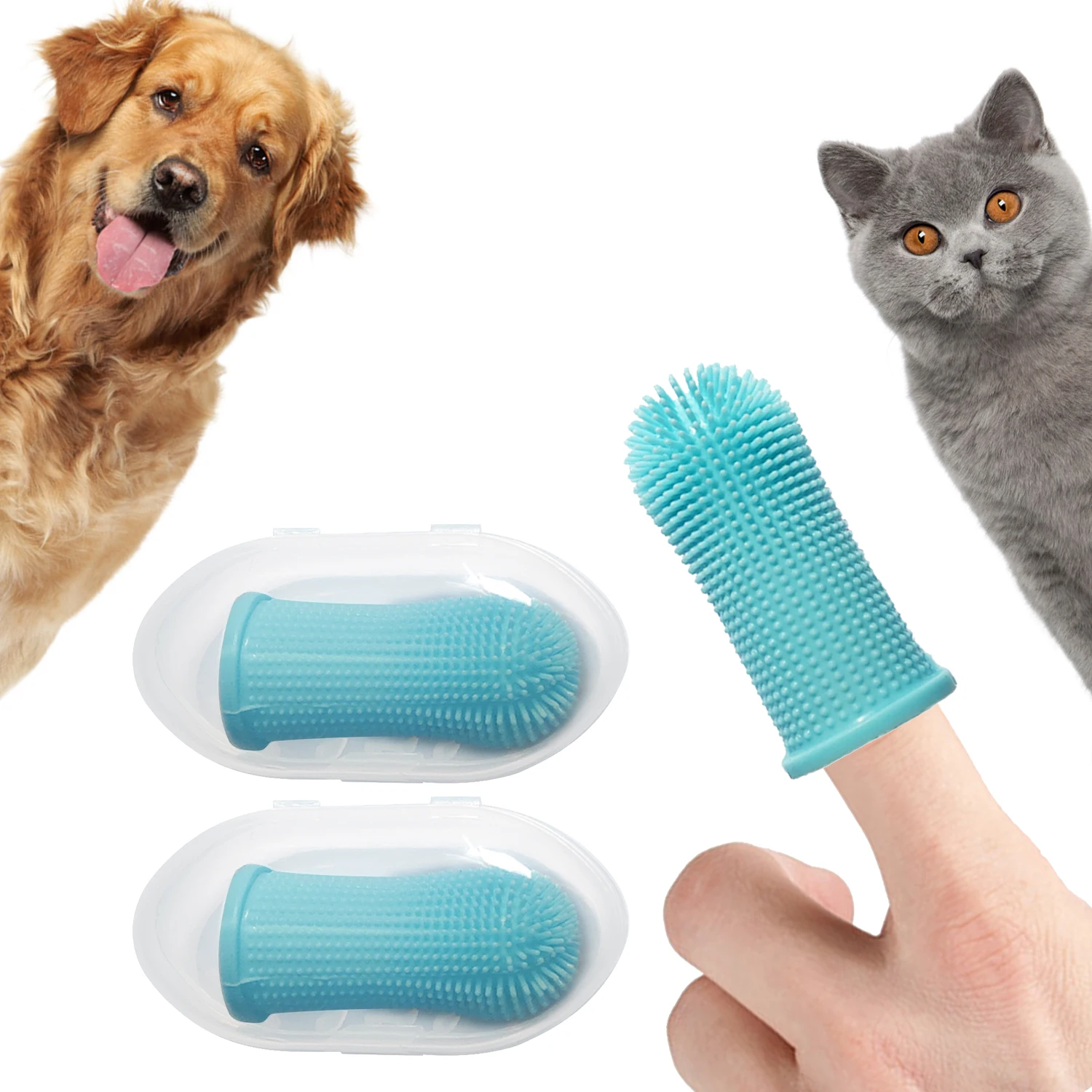 2Pcs Dog Toothbrush , Nontoxic Silicone Dog Finger Toothbrush with Storage Case, Dog Cat Puppy Toothbrush for Teeth Cleaning