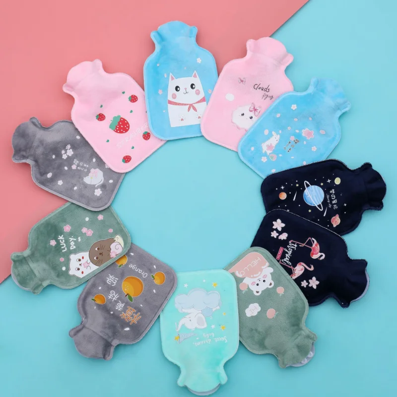 1pc Tummy Warmers Hot Water Bottle Rubber Bag Cute Cartoon Warm Relaxing Safe Heat Cold Large Plush Cloth Hot Water Bag