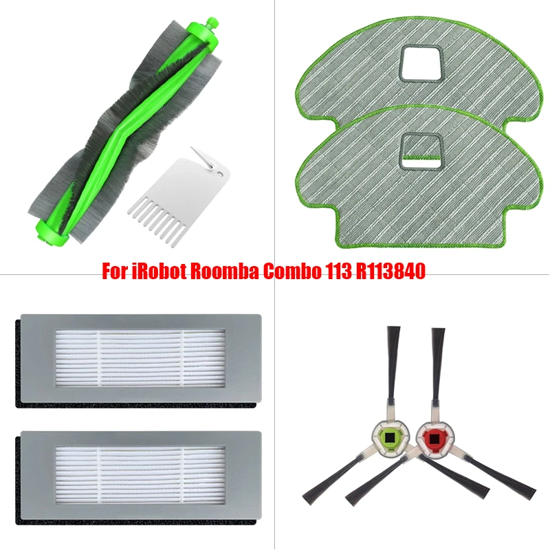 الفرشاة الرئيسية فلتر Hepa فرشاة جانبية ممسحة الخرق لاستبدال iRobot Roomba كومبو 113 R113840 ملحقات مكنسة كهربائية روبوتية