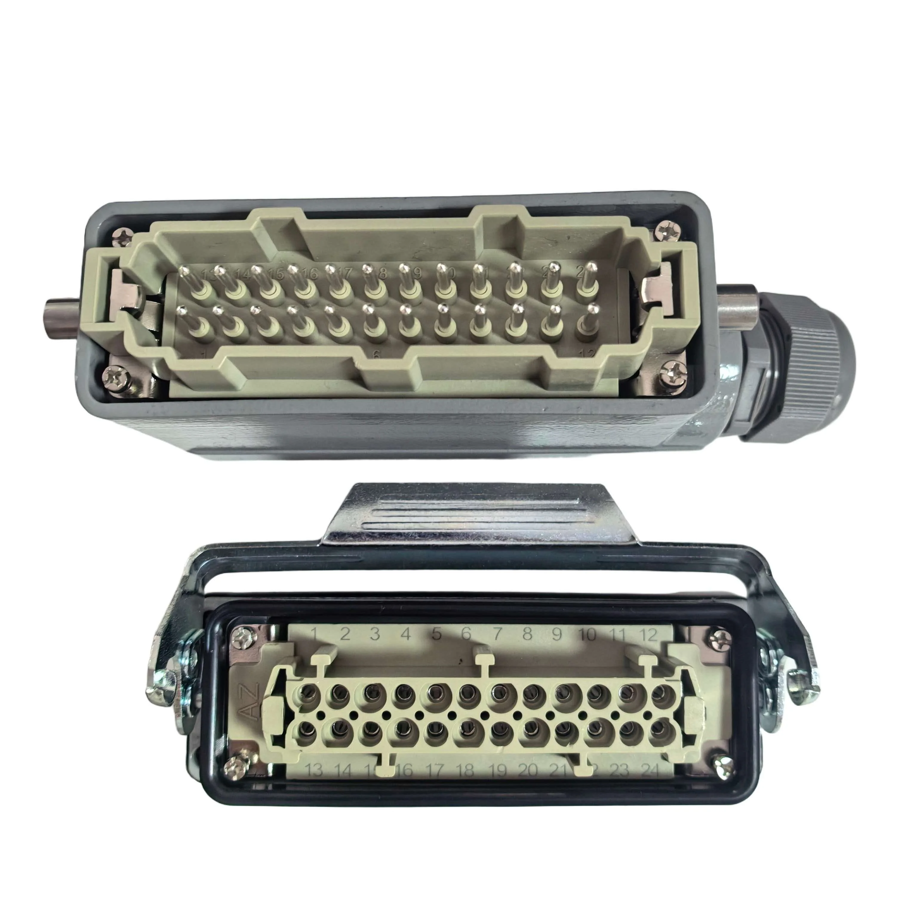 HDC-HE-024-D 24 pins single locking latch Rectangle heavy duty connector waterproof industry plug and socket 16A 500V