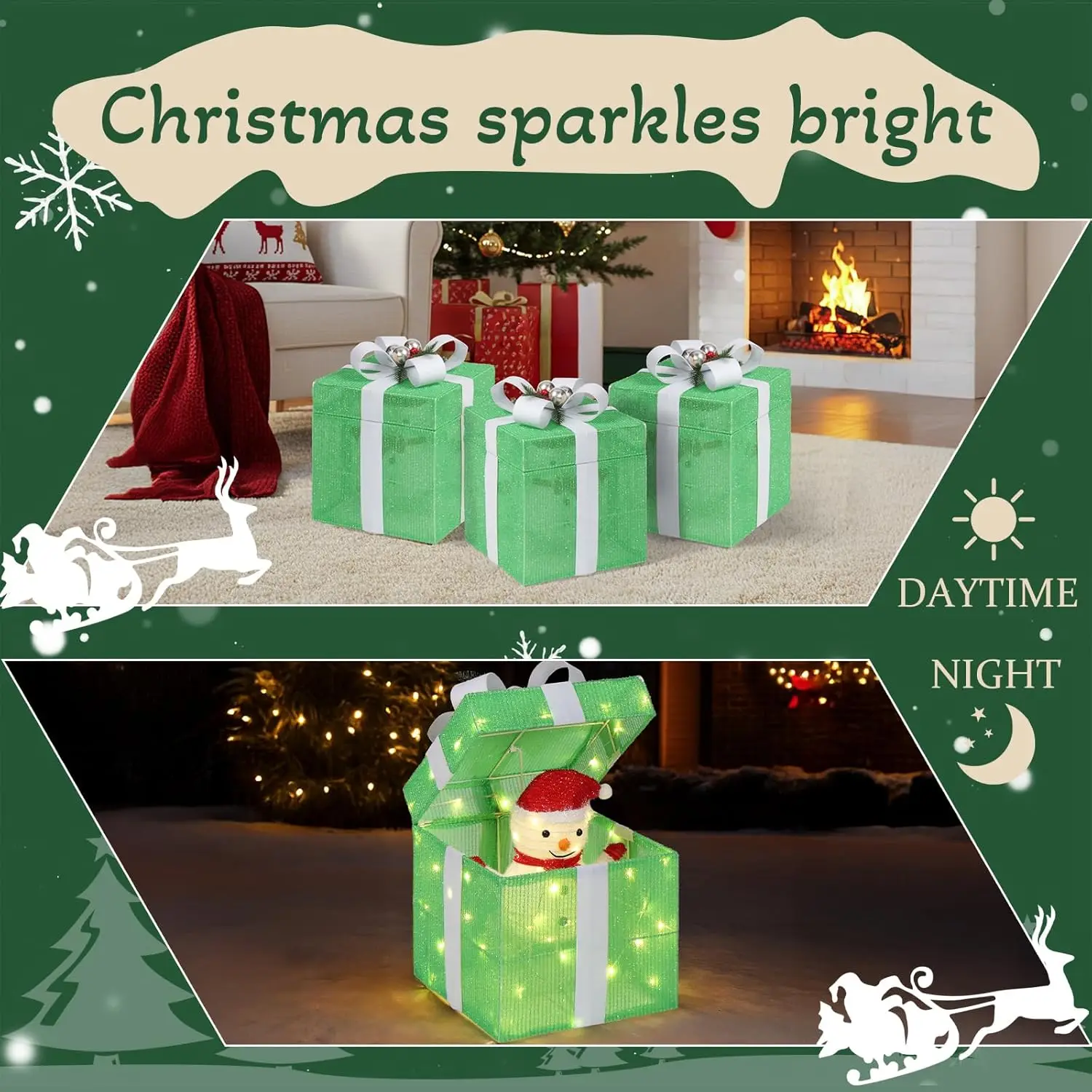 

Рождественские подарочные коробки с подсветкой, 12-дюймовая всплывающая подарочная коробка с Санта-Клаусом, снеговиком и оленями для рождественских украшений в помещении и на открытом воздухе