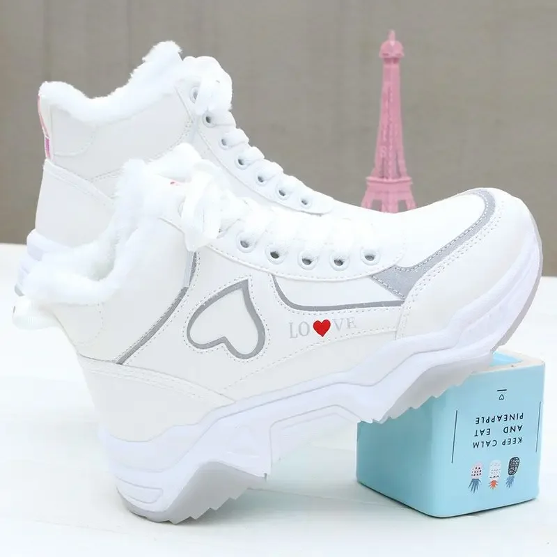 Women's Boots Platform Winter Sneakers Women Plush Shoes Wedge Sneaker Warm Cotton Shoes Female Lace-up Chunky Running Shoes