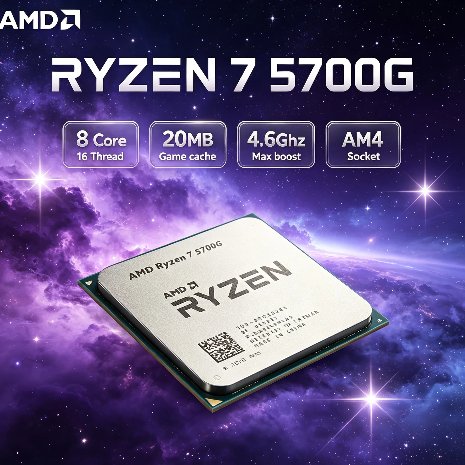 AMD Ryzen 7 5700G No-GPU Everyday Gaming & Work CPU, 8-Core 16-Thread AM4 Desktop APU 4.6GHz Boost 65W DDR4, Without Cooler