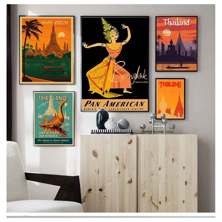Canvas Paintings Vintage Wall Pictures Kraft Posters Coated Stickers Home Decoration Gift Visit Bangkok Thailand Travel