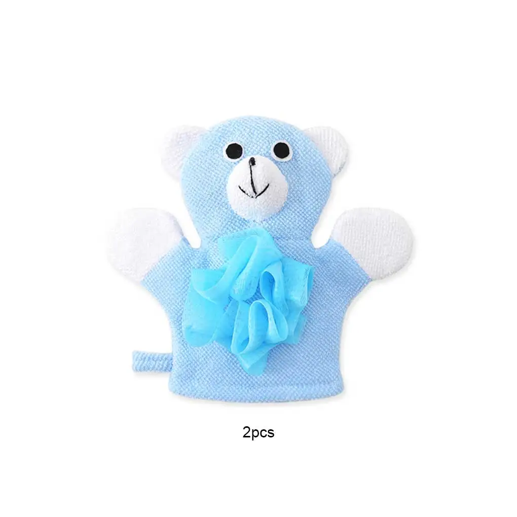 2 Pieces Baby Bath Glove Towel Infant Sponge Showering Gloves Blue