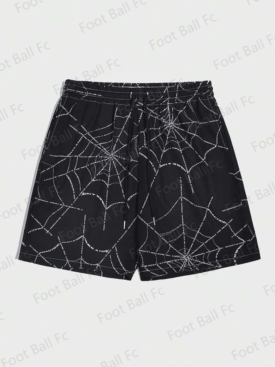 2024 New Arrival Summer Goth Spider Web Print Shorts Street Life Drawstring  Casual Shorts For Daily Life For Kids/Adullt Trunks