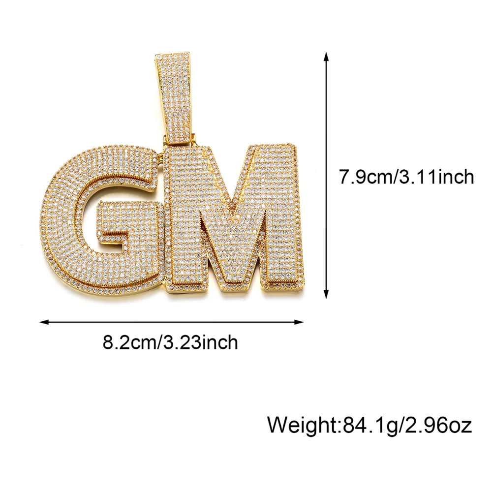 Hip Hop Heavy Custom Jumbo Letter Pendant Necklace for Men Iced Out 2 Stacked Cubic Zirconia Name Necklaces Women Jewelry Gift