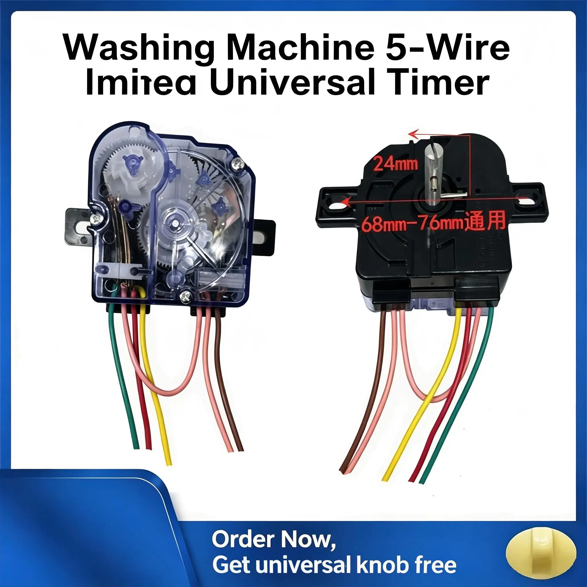 Universal 5-Wire Square Timer for Xiaoya Moore Mini Washing Machine - Replacement Timer Switch Accessory