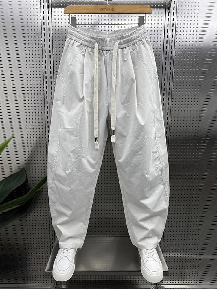 

Summer 2025 Men's Casual Loose Straight Leg Pants Pleated Design American Sle Simple Leisure Long Trousers Trendy Brand