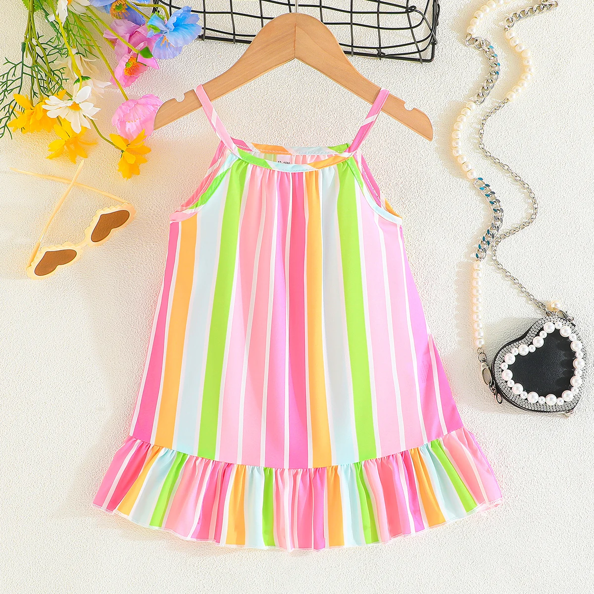 Dress For Kids 1-4 Years old Birthday Rainbow Stripes Cute Suspender Princess Dresses Ootd For Girl