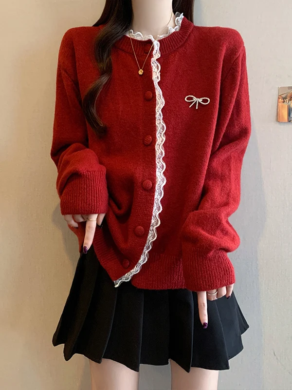 

Новинка! Модный женский кардиган большого размера с кружевной отделкой, вязаный, с ажурными вставками, верхняя одежда, топ, зимний, для повседневной носки