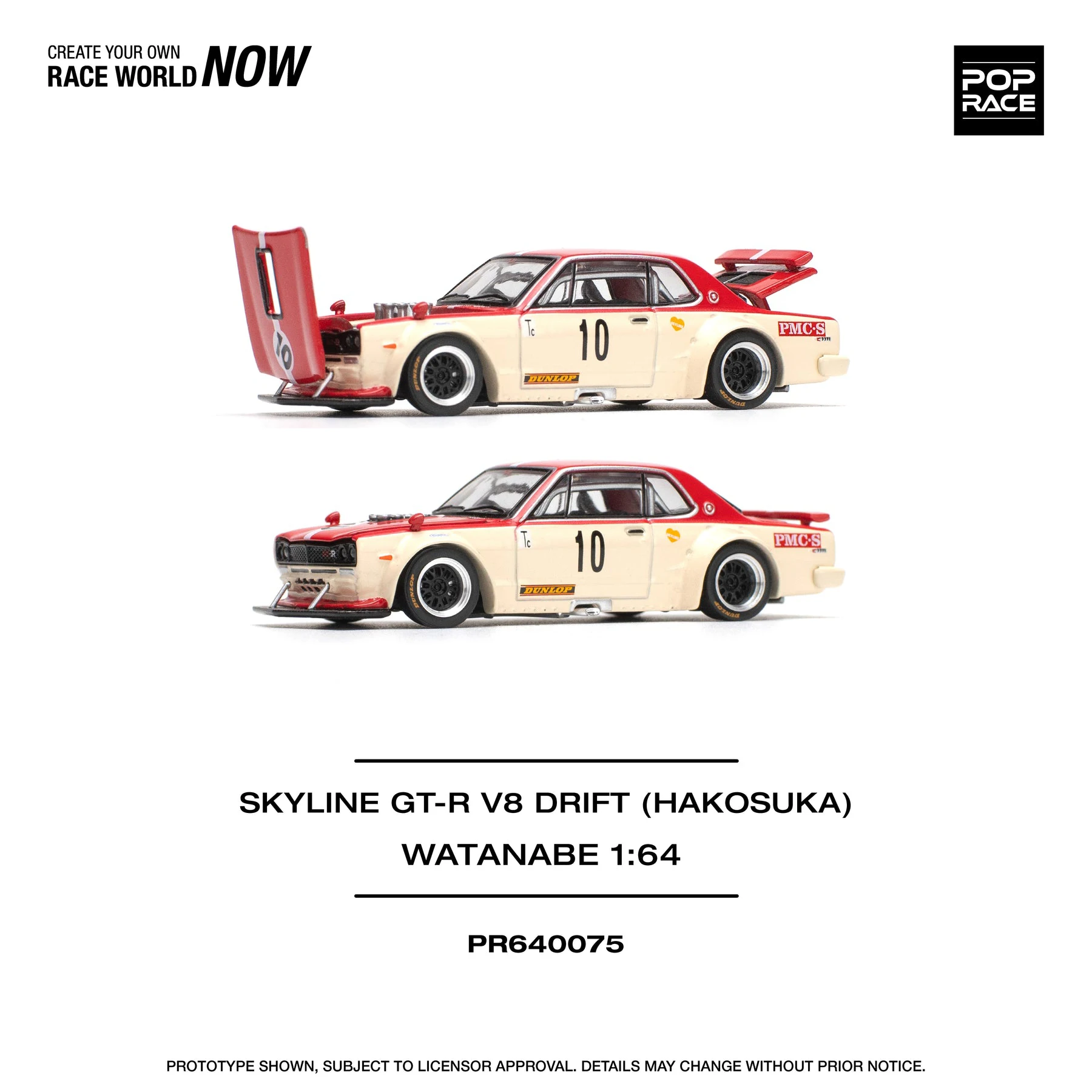 POP RACE 1:64 Nissan Skyline GT-R Hakosuka V8 Drift con Ruedas Watanabe, Modelo Clásico de Carreras JDM en Stock, Listo para Enviar