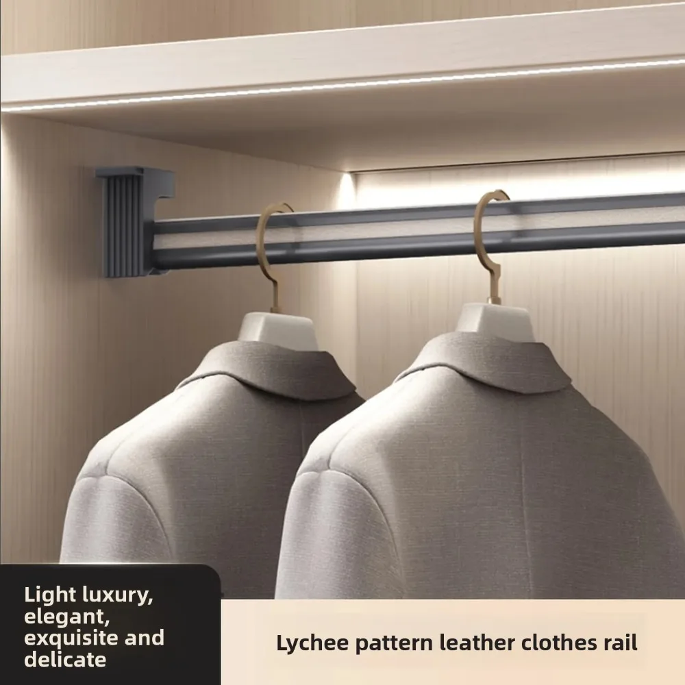 Leather Wrapped Ceiling Mount Closet Rod Wardrobe Hanging Rail Clothes Pole Furniture Hardware Accessories
