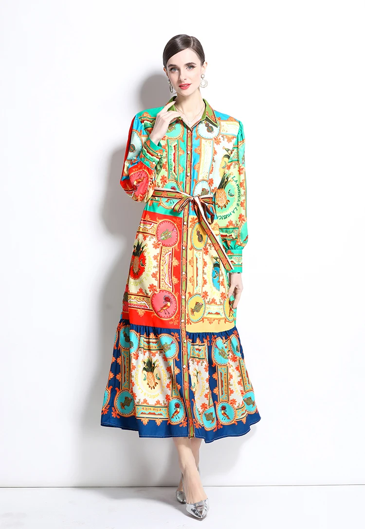 ZAROY Świąteczna Szyfonowa Luźna Sukienka Luksusowa Projektantka Maxi Sukienki Damskie Długi Rękaw Kołnierz Jednorzędowa Boho Plażowa Impreza Vestidos