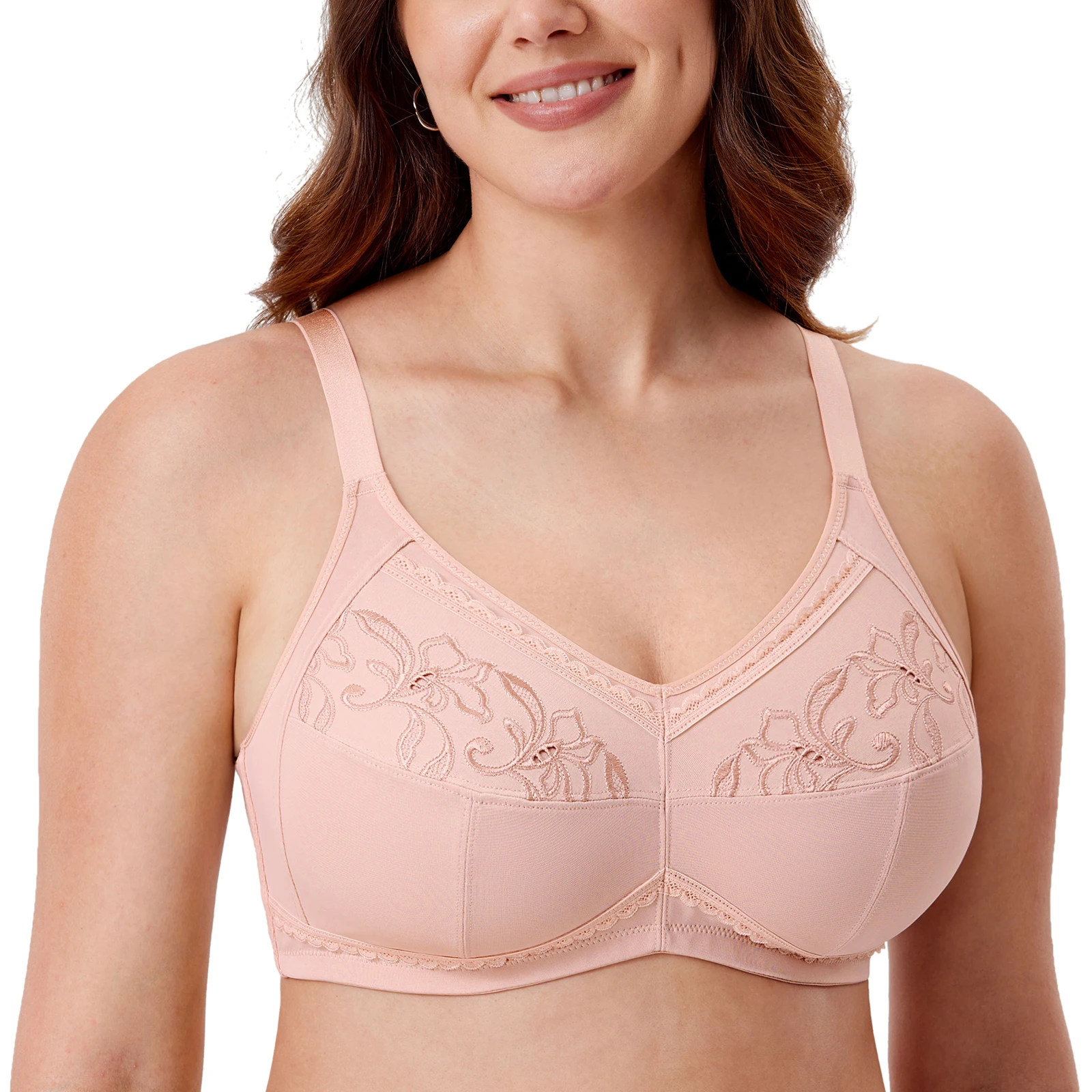 Women's Cotton Mastectomy Pocket Bra Plus Size Full Coverage Embroidered Support Wire Free