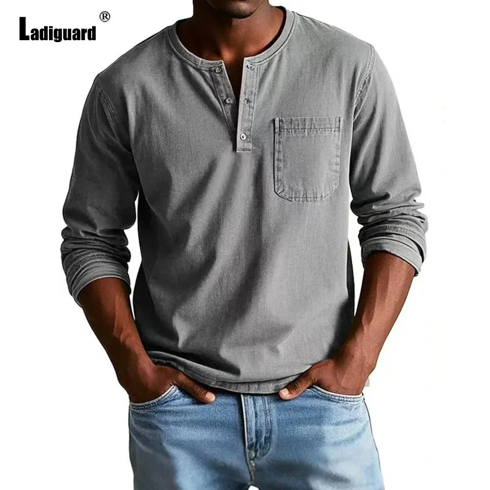 New Men's Long Sleeve Casual Tshirt Solid Lapel Button Up Pullover Spring /Autumn Turn Down Collar Bottoming Polo Shirt S-5XL
