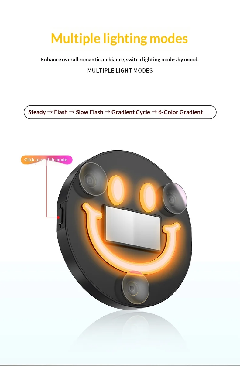 Wireless Solar powered Smiling Triangular Window with Six color Decorative Neon Light Interior Ambient Light LED Vehicle Supplie