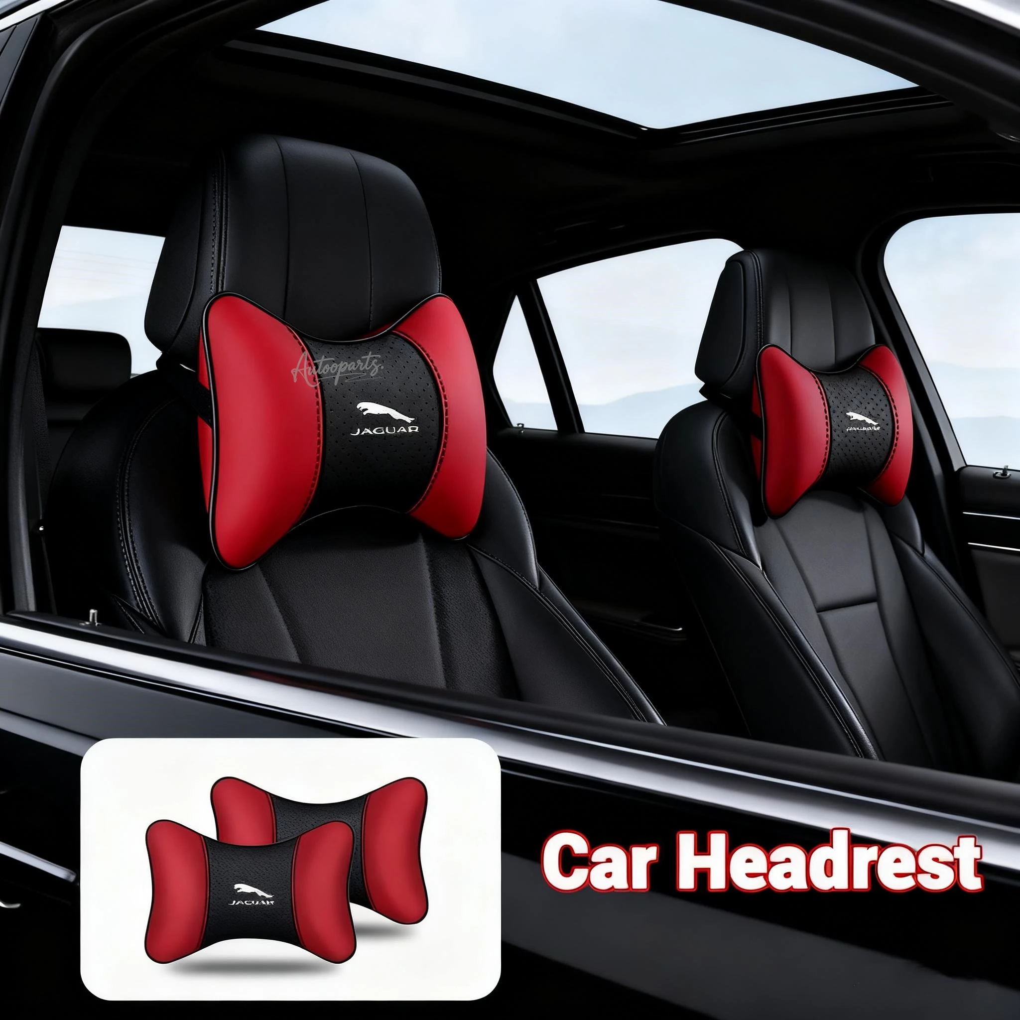 2PCS Leather Car Headrest Neck Pillow Auto Breathable Car Neck Cushion Foam For Jaguar XF XJ XJL XE XEL E-Pace 2019 F-PACE F-TYP